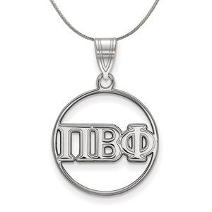 Sterling Silver Pi Beta Phi Medium Circle Greek Necklace - 16 Inch